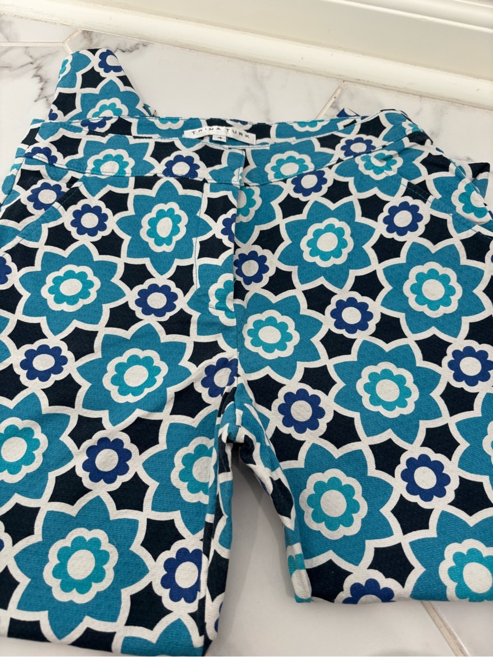 Trina Turk Teal & Navy Floral Straight-Leg Pants - Picture 3 of 5